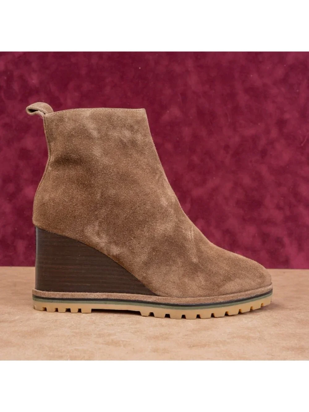 Tory Burch Women Brown Suede Zip Dress Round Toe Wedge Ankle Boots sz 10